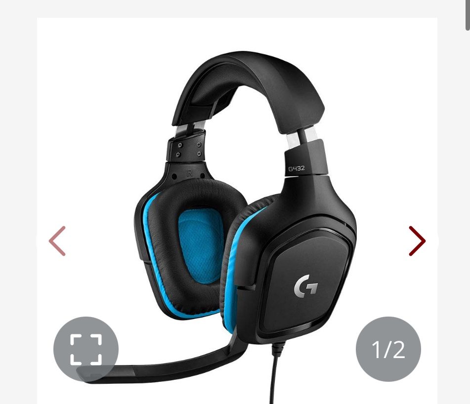 Logitech G432 Wired Gaming Headset, 7.1 Surround Sound, DTS Headphone:X 2.0, Flip-To-Mute Mic, PC (Leatherette) Black/Blue
