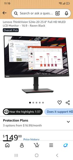 Pair of Lenovo ThinkVision S24e-20 23.8" Full HD WLED LCD Monitor - 16:9 - Raven Black