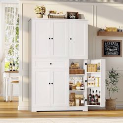 68" Tall Kitchen Pantry Storage Cabinet, Modern Kitchen Hutch Cabinet with Doors