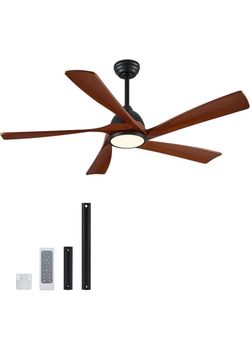 VONLUCE 52 Inch Ceiling Fan w Light Walnut & Black Wood Remote Control