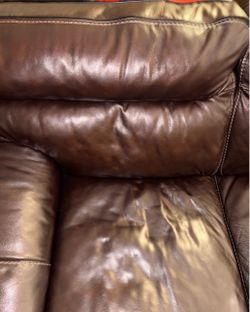 Dark Brown Italian Leather Sofa with Black Piping - From Ashley Furniture