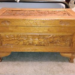 Antique Hand Carved Oriental Camphor Wood Chest