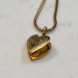 1950's 12K Gold Filled Heart Locket & 14K GF Chain Necklace 19" 