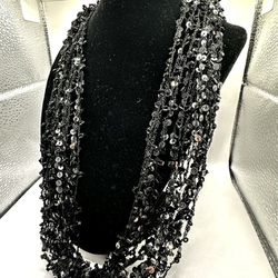 25" Multi String Sequin Beaded Black Necklace