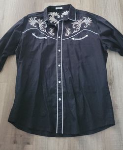Black Western Embroidered Button-Up Shirt