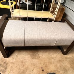 Modern Upholstered Bench with Wood Arms