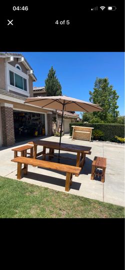 Outdoor Wood Picnic Table with Benches