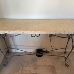 🪨 Natural Stone Console Table with Wrought Iron Base