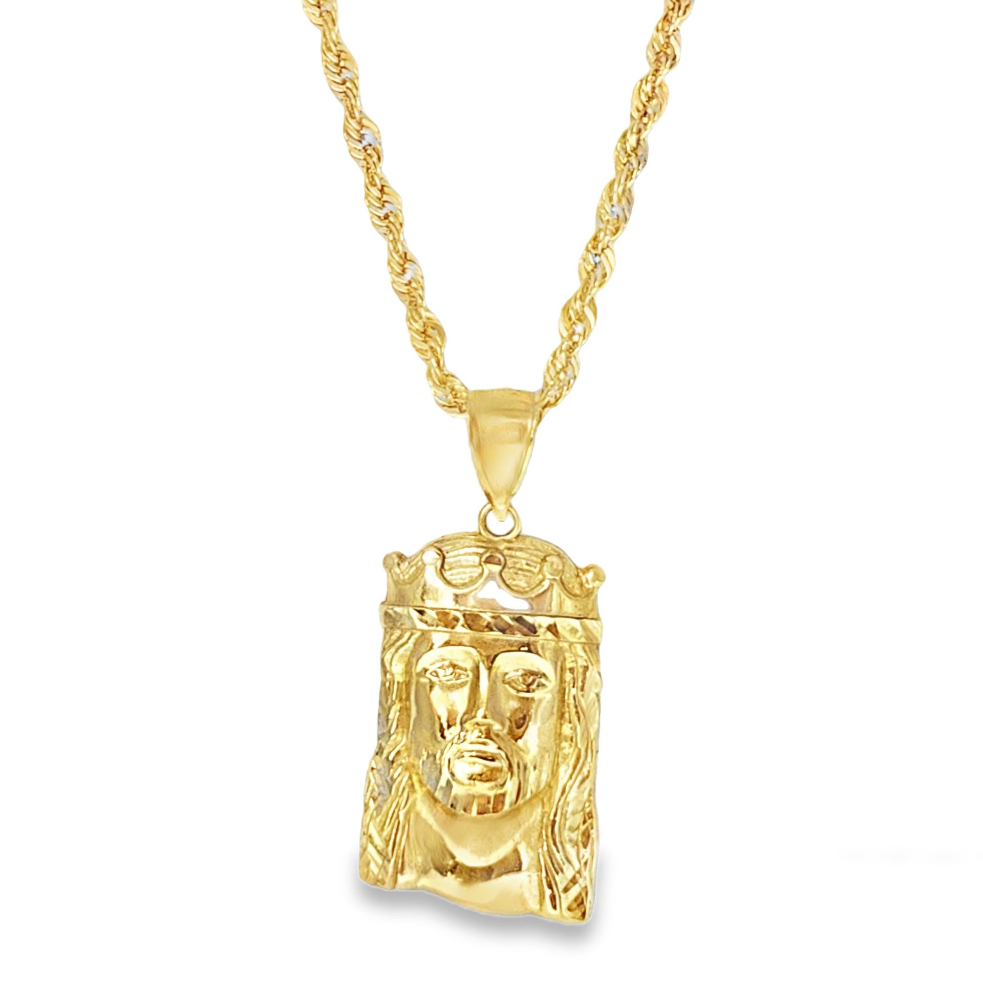 10k Yellow Gold Christ Head Pendant Chain
