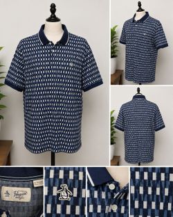 Original Penguin Polo Shirt XL Blue Geometric Print Short Sleeve Golf Casual