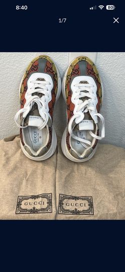 Authenticated 🪽 Gucci Rhyton Multicolor GG Monogram Canvas Sneakers 