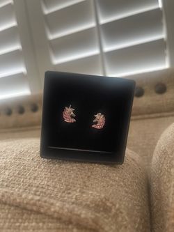 Sterling sliver earrings unicorn with pink stones