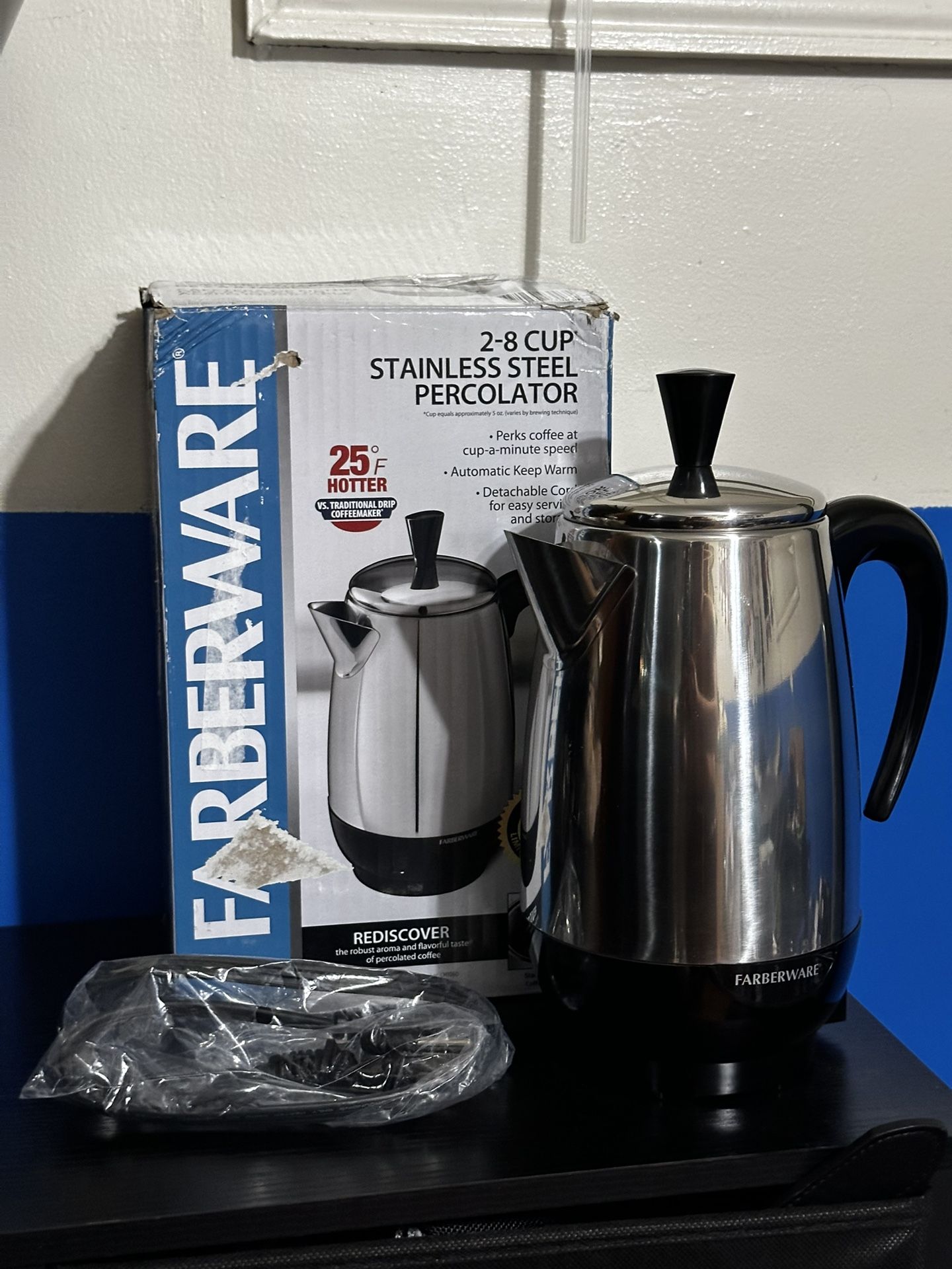 Farberware 8 Cup Stainless Steel Electric Percolator Coffee Maker Black FCP280