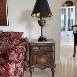 Wood And Solid Marble Side Table