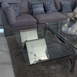 Modern Glass & Chrome/Steel 3-Piece Table Set – Luxury Living Room Furniture