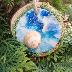 "Down by the Sea" Hanging Wooden Pour Painted Sharks Eye Ornament Decor