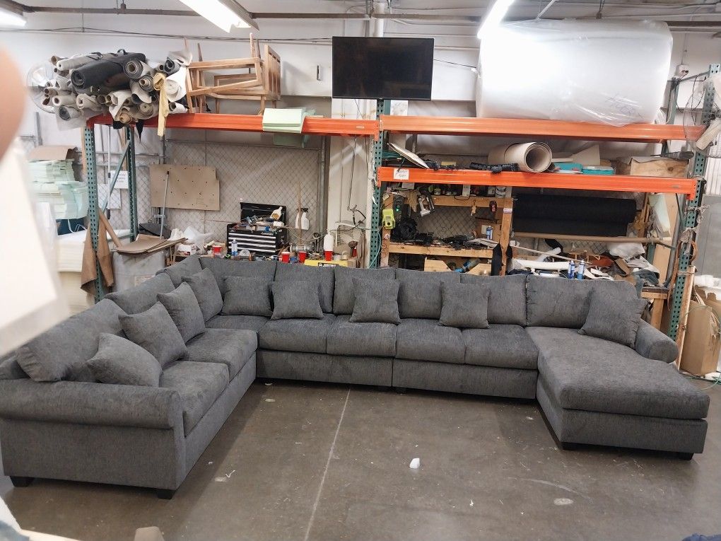 BRAND NEW 10X14X6FT AND 11X11FT OR 6X15X6FT U SECTIONAL CHAISE SOFA,  CHARCOAL FABRIC, CUSTOM MADE AVAILABLE 