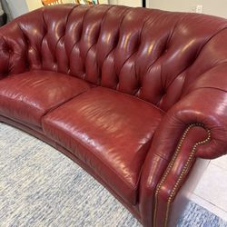 Barely Used Like New Chesterfield Red Tufted Leather Sofa by Hancock & Moore