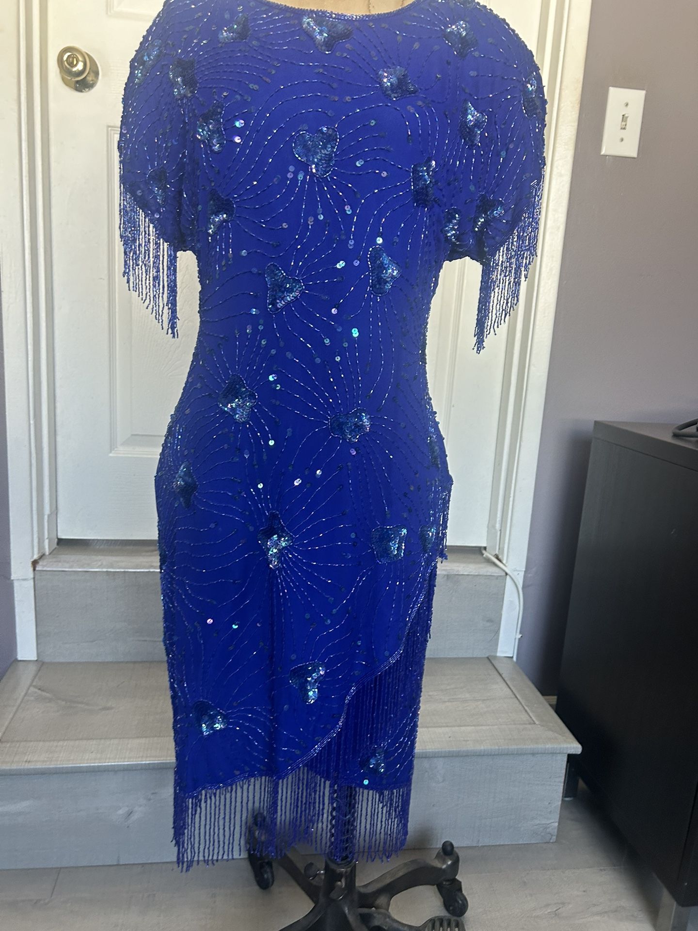 Stenay Blue Dress, Fringed, Sequined Very Elegant.