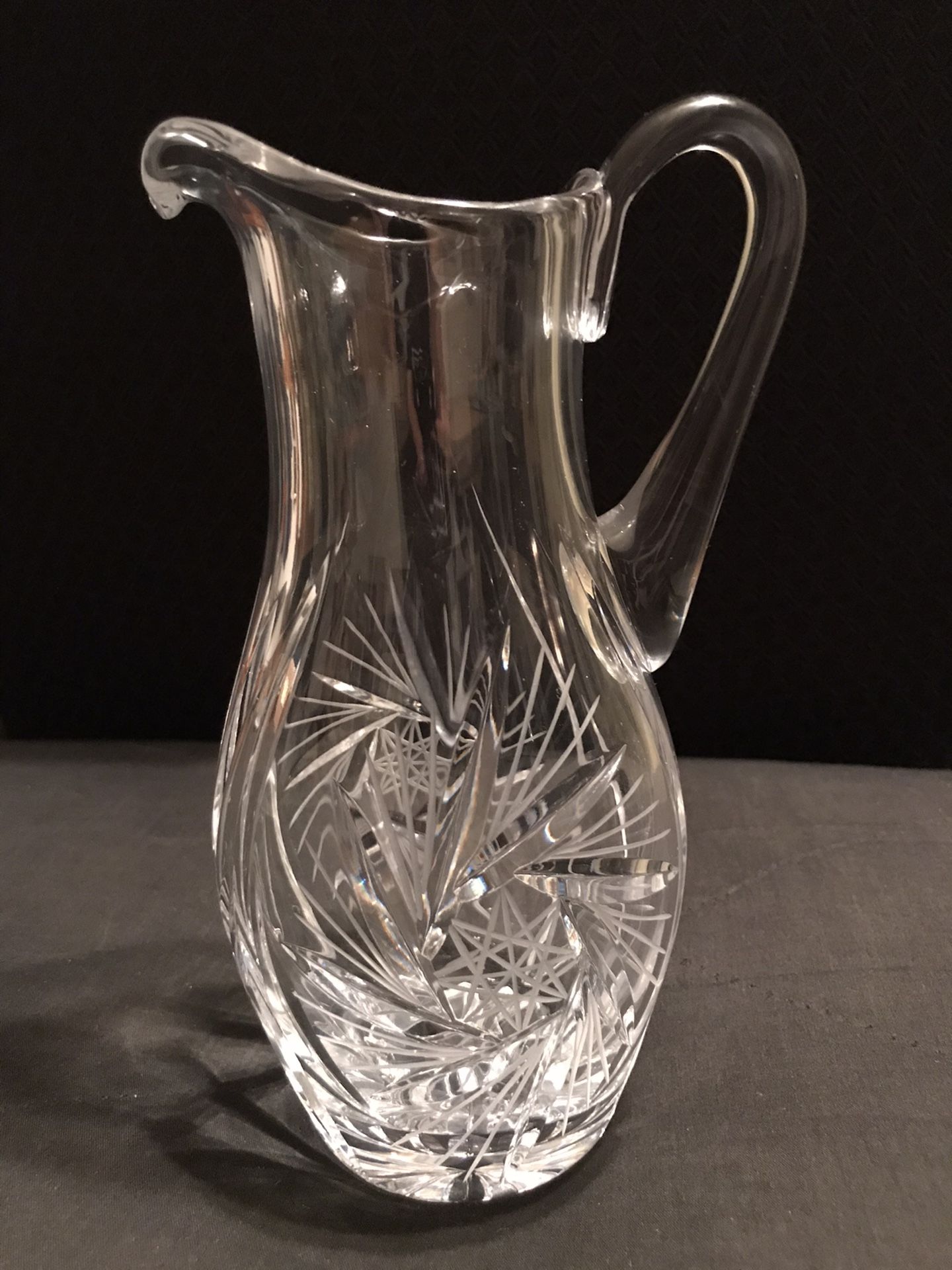 Vintage 8 Point Star Crystal Cut Glass Pitcher 8 1/8”Tall in Excellent Condition