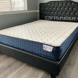 Full black Crystal button bed with ortho mattress included
