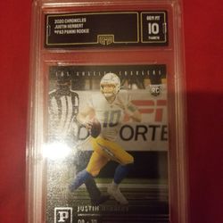 JUSTIN HERBERT 2020 PANINI CHRONICLES #PA-3 RC G.M.A GRADED 10 GEM MINT  Flawless