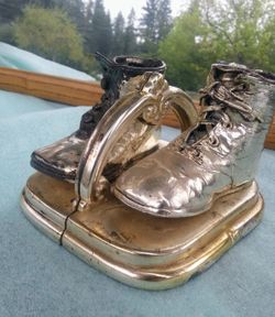 Silver Plated Vintage Baby Shoe Bookends