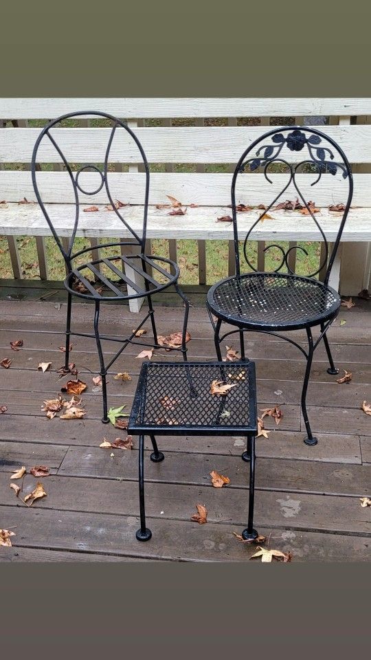 3pc Vintage Wrought Iron Patio Furniture Set Black