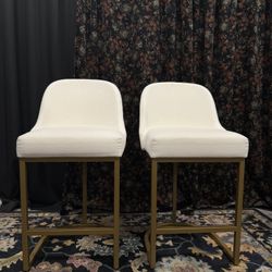 Modern Counter Stools – Set of 2 (White & Gold, Excellent Condition)