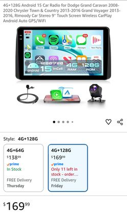 4G+128G Android 15 Car Radio for Dodge Grand Caravan 2008-2020 Chrysler Town & Country 2013-2016 Grand Voyager 2013-2016, Rimoody Car Stereo 9'' Touch