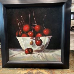 Very Large  Art work.Bowl Of Cherries Oil Painting. $160 