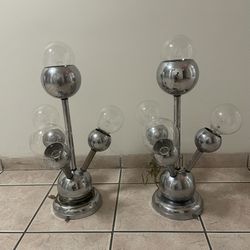 Vintage Pair Of Chrome Ball Mid Century Modern Table Lamps