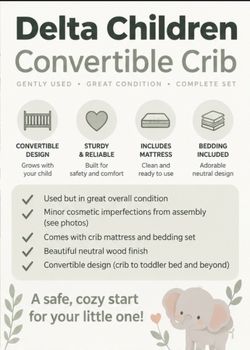 Delta Children Convertible Crib with Mattress and Bedding