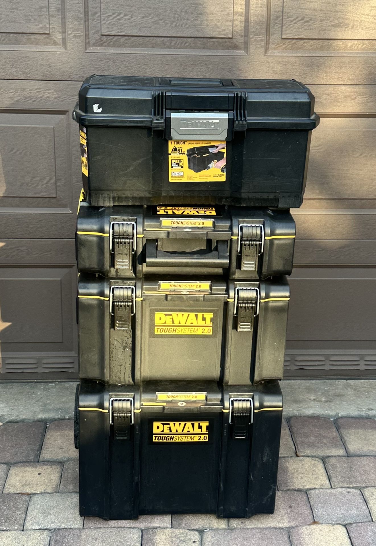 DEWALT TOUGHSYSTEM 2.0 Tower Tool Box System (3 Piece Set) + Dewalt 24" 1-Touch Latch Tool Box
