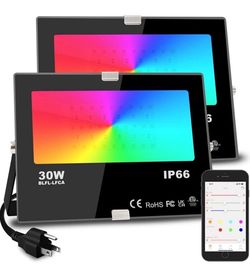 Flood Lights Outdoor, 30W Equivalent Smart App Control Flood Lights, RGBW 4000LM 2K Led Stage Light, Synchronized Timer, DIY Memory Mode, IP66
