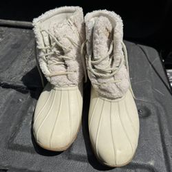 Sperry Saltwater Cozy Sherpa Duck Boots Waterproof  White Womans Size 10