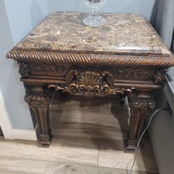 Wood And Marble 2 End Tables 1 Center Table