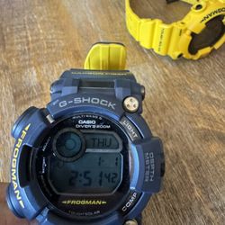 G-SHOCK GWF-D1000NV FROGMAN Cash Only Navy Blue Yellow Triple Sensor Solar Great Condition. B&P, BTC Accepted 