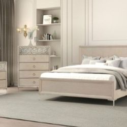 Brand New Natural Oak 4pc Queen Bedroom Set (Available In Eastern King)