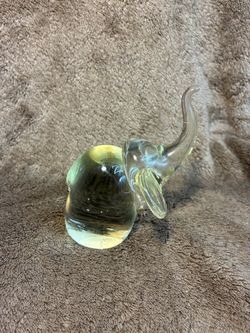 Vintage Clear Art Glass Elephant Figurine Paperweight Trunk Up