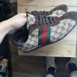 Gucci Brown/Beige GG Suede Web Low Top Sneakers 
