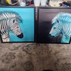 Lidsey Janich "Zebra Blue" Wrapped Floater And Framed Canvas 18×18