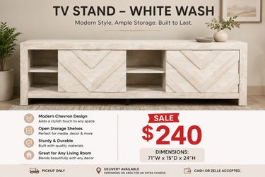 White Wash TV Stand – Modern Chevron Design – $240