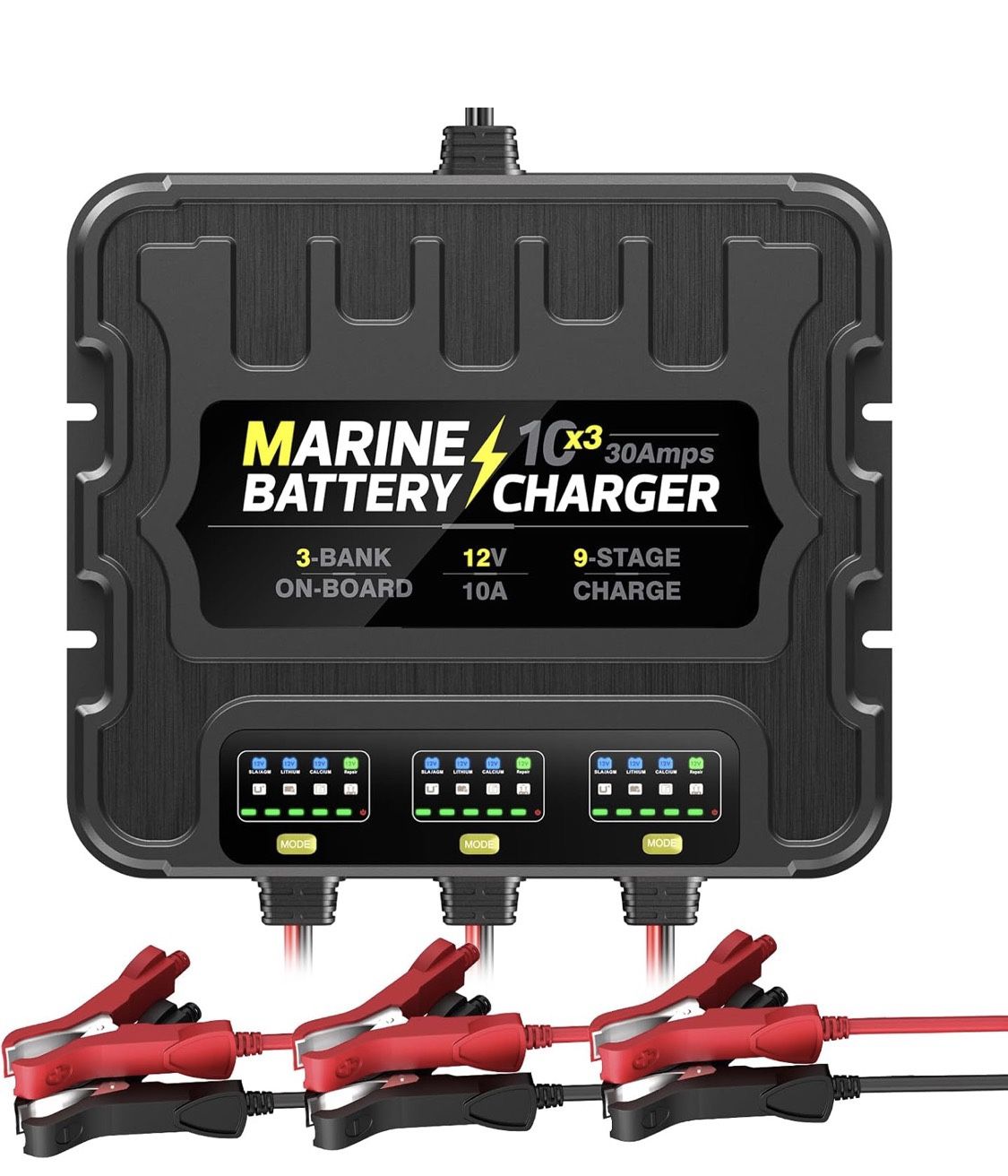 30A (10A/Bank), Smart, Waterproof, Onboard Boat Battery Charger, Battery Maintainer & Desulfator, for SLA/AGM/Lithium (LiFePO4), Calcium and Deep-Cycl
