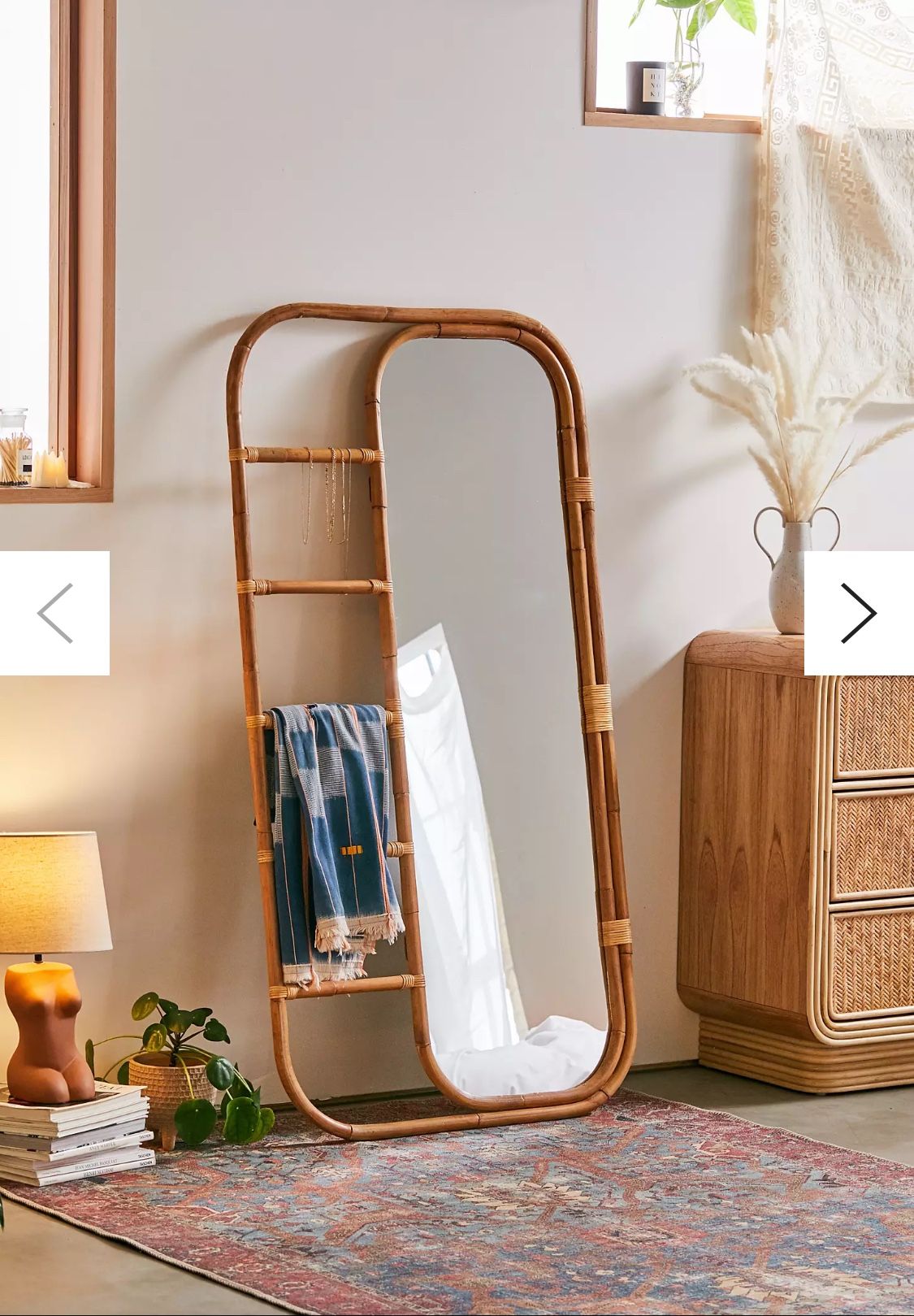 Ria Leaning Rattan Mirror By Urban Outfitters