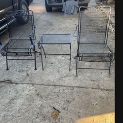 Wrought Iron Small Table with 2 Rocker Chairs 