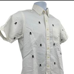 Ralph Lauren Shirt Mens  XXL White Black Skull Pattern Short Sleeve Button Down