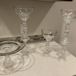 Glass Vase With Glass Platter 