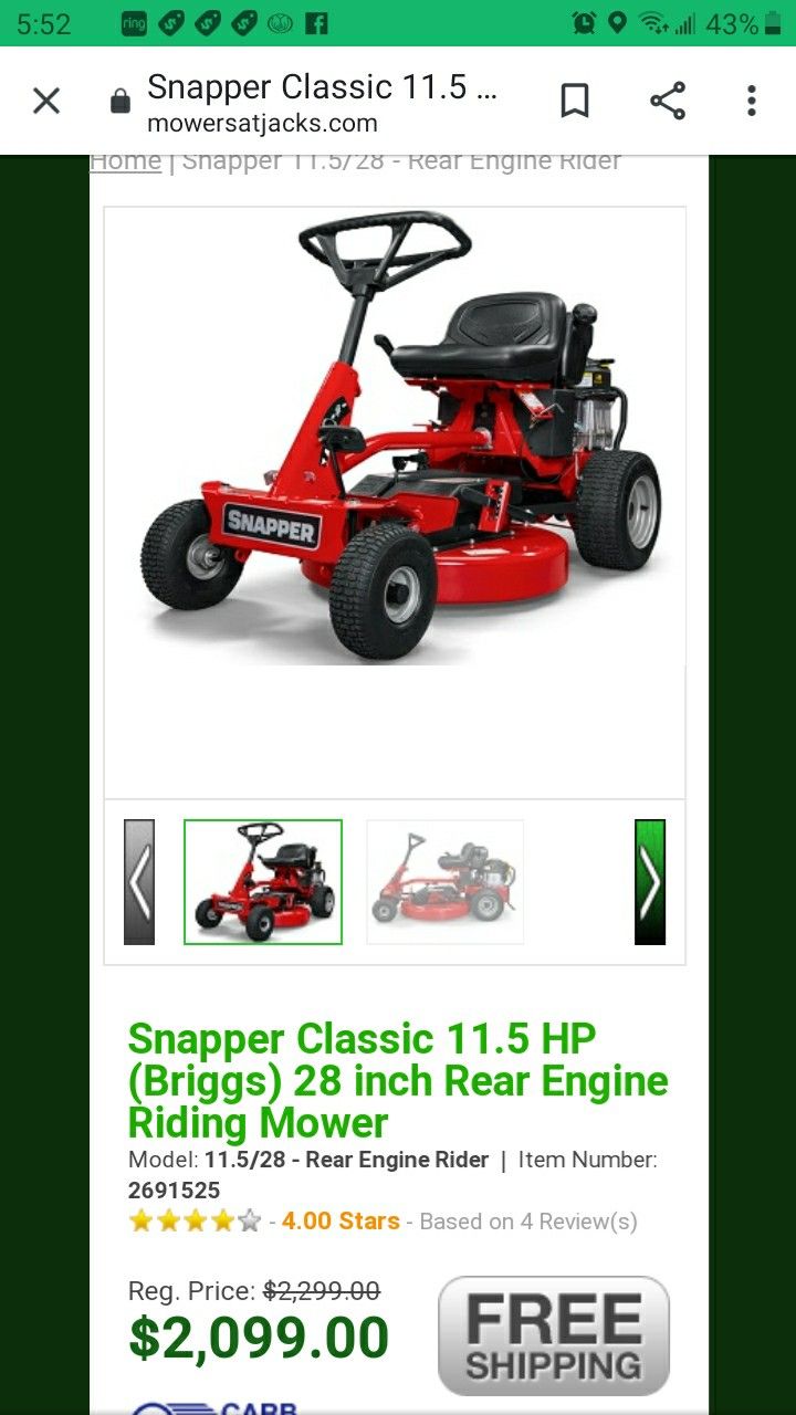 SNAPPER riding lawn mower, almost new