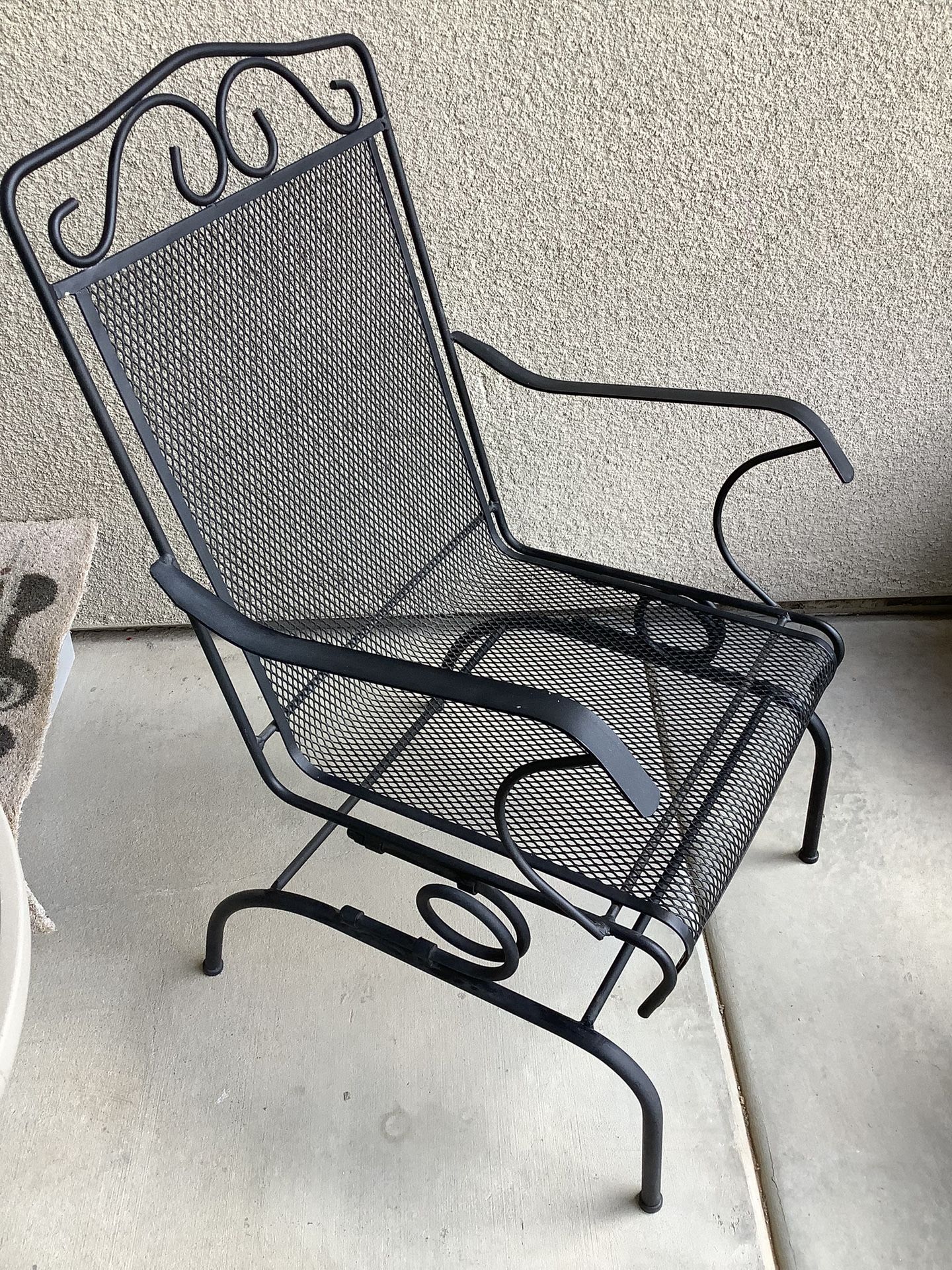 2 Heavy Wrought Iron Coil Spring Rock Patio Chairs With Reversible Cushions